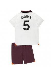 Manchester City John Stones #5 Jalkapallovaatteet Lasten Vieraspeliasu 2023-24 Lyhythihainen (+ Lyhyet housut)